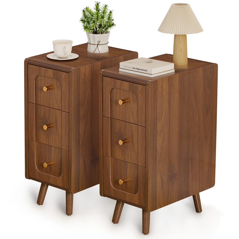 Narrow End Table With 3 Deep Drawers, Brown