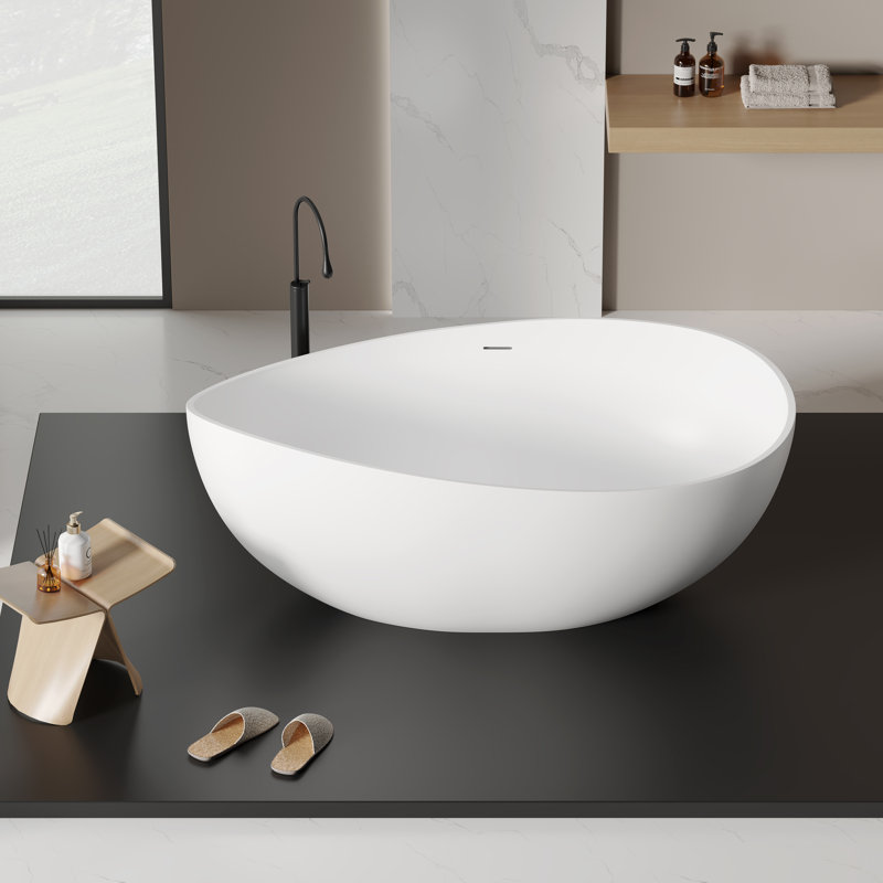 Baignoire de trempage autoportante à surface solide de 63 pouces KAKUSIGA