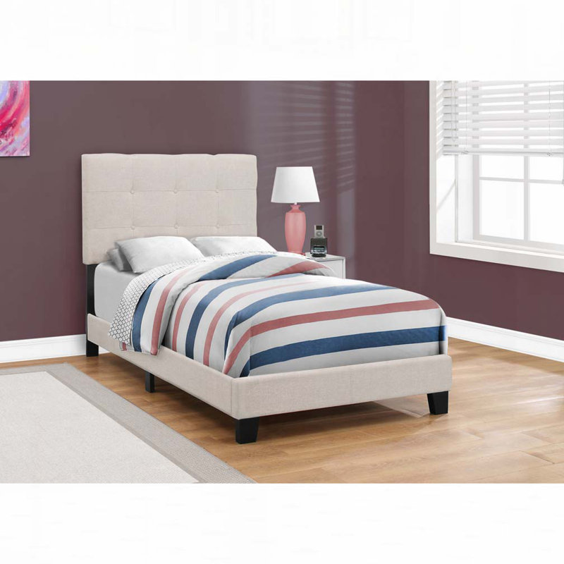 Lit plateforme en tissu d'ameublement, Beige, Lit simple