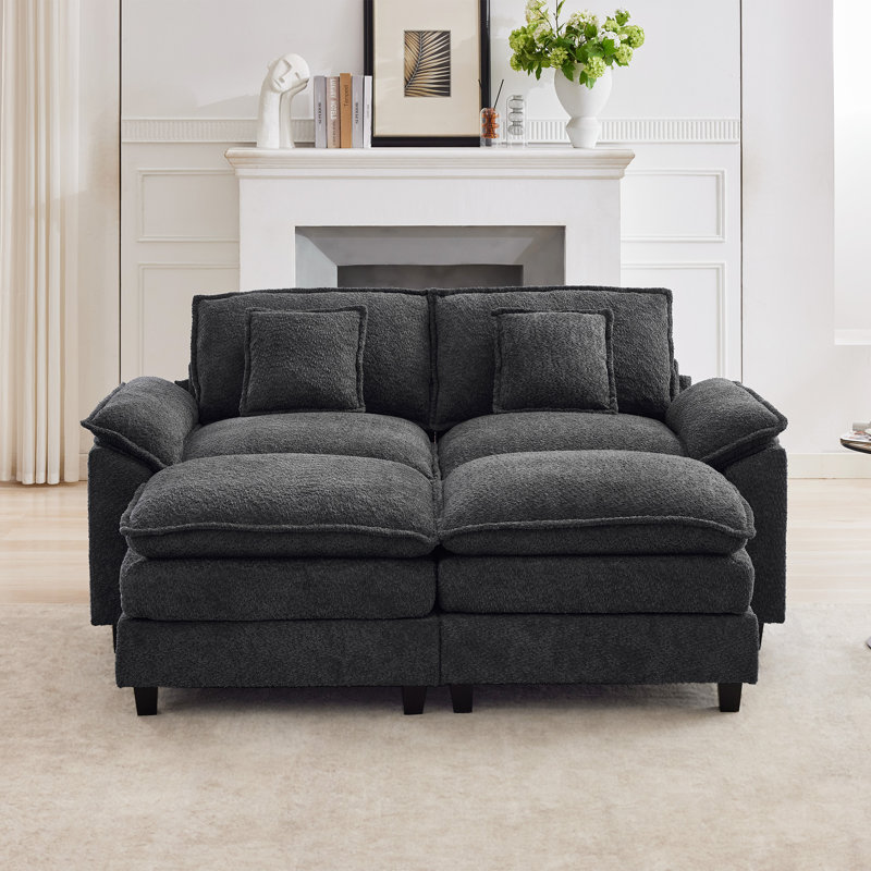Canapé modulaire rembourré Natanael 4 places avec méridienne réversible et méridienne inclinable Natanael, Dark Grey Chenille