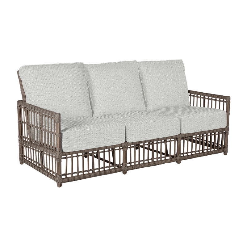 Newport 79" Wide Outdoor Wicker Patio Sofa with Cushions, Natural White, No Welt, Onyx