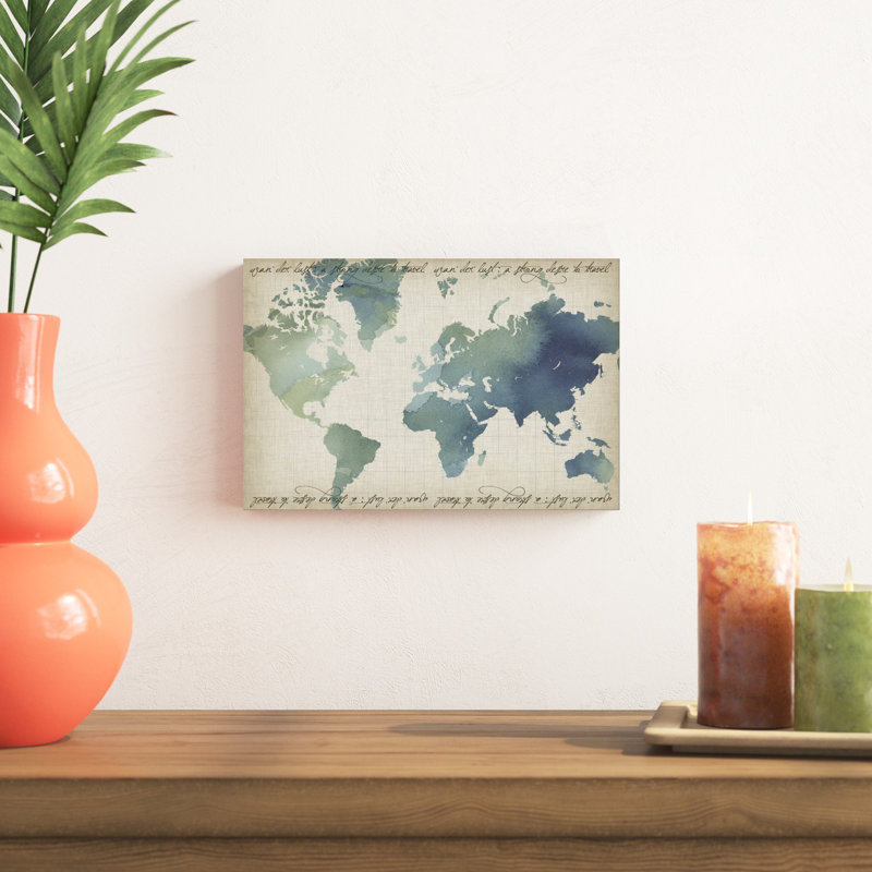 Carte du monde aquarelle, H 8 po x l 12 po x P 1,25 po