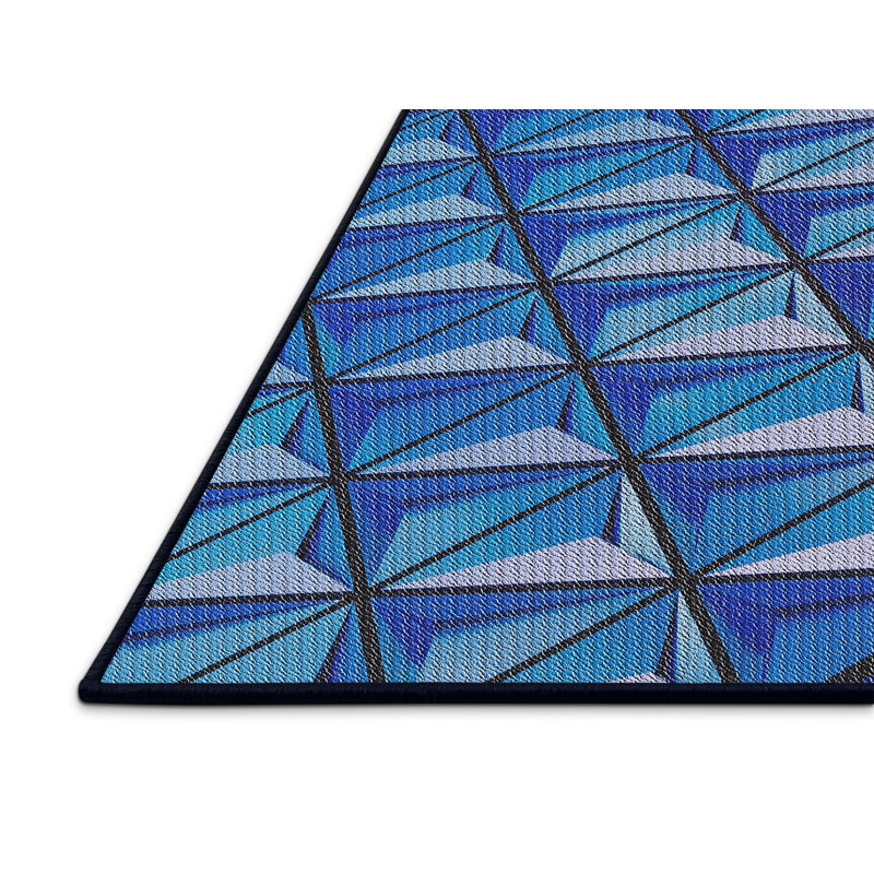 Tissé à la machine à partir de laine et de polyester bleu Tapis décoratif, Rectangle 5 pi x 7 pi