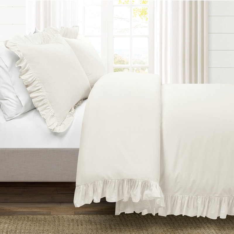 Cotton Duvet Cover Set, White, King Duvet Cover + 2 Shams