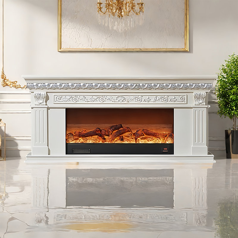 Electronic fireplace heater, White