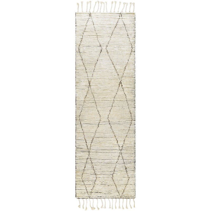 Camille Wool Geometric Area Rug in Cream/Brown/Gray, Runner 3' x 12'