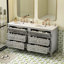 Ensemble de meuble-lavabo simple 60 po avec 3 tiroirs, meuble-lavabo sur pied 60 po avec cadre en bois massif gris-118024512