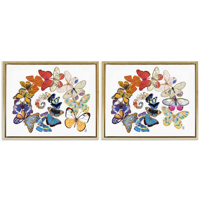 Fly Away Butterfly Spirals 2 PC Brown Framed Floater Canvas Set by Ann Jasperson