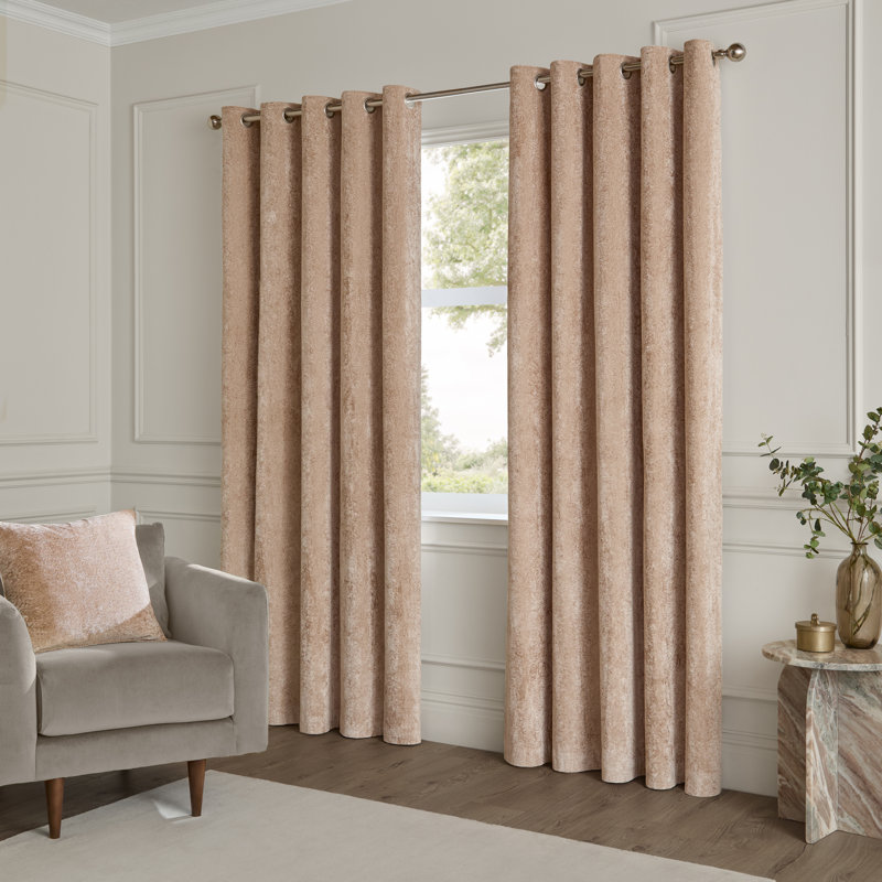 Lustre Velvet Room Darkening Curtain Panel Pair, Beige, 229cm Width x 183cm Drop