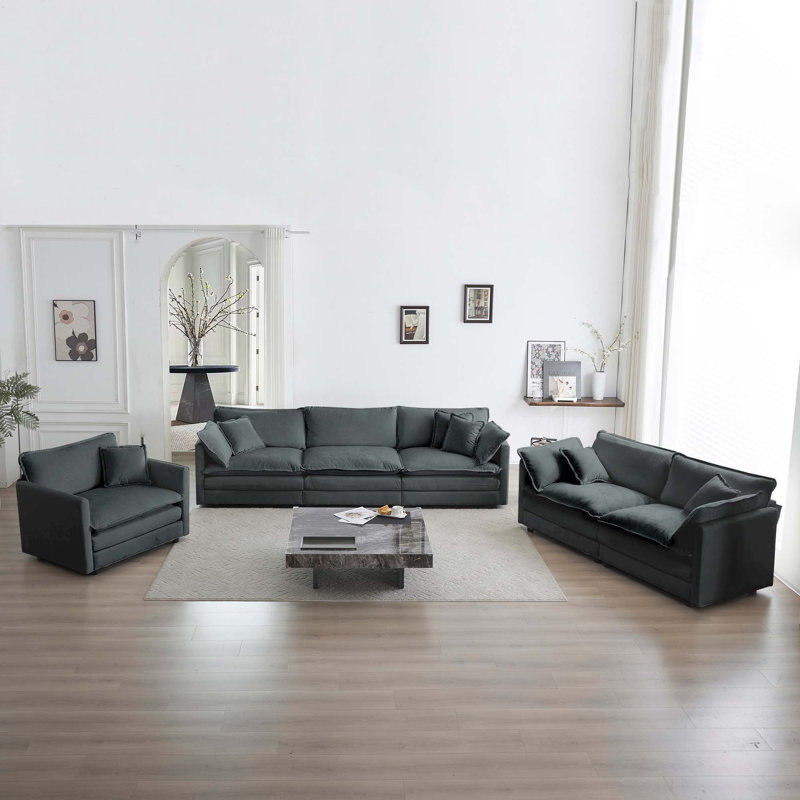 Ensemble de canapé moderne surdimensionné à 3 sièges profonds (3 sièges + 2 sièges + 1 siège), Gris
