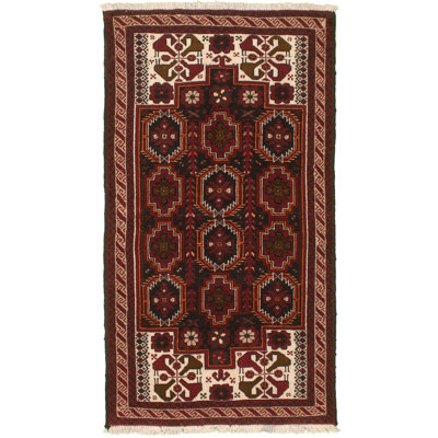 One-of-a-Kind 3'4" x 6'4" 1980s Rectangle Wool Area Rug in Black and Red
