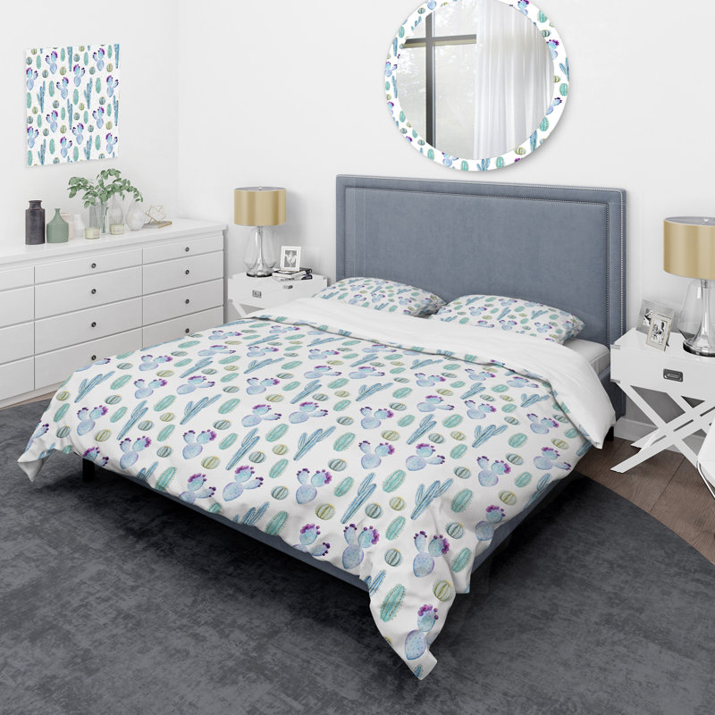 Magnifique cactus aquarelle - ensemble de housse de couette floral - microfibre de polyester