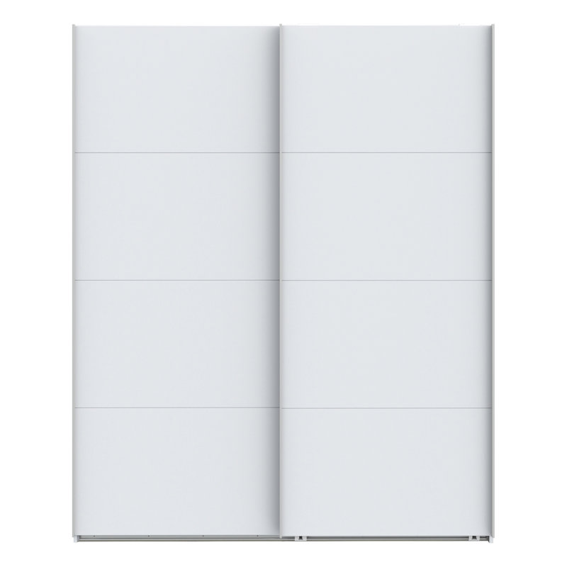 Modern Wardrobe with 2 Sliding Doors, Engineered Wood, White, Chrome, 210.5cm H x 170.3cm W x 61.2cm D