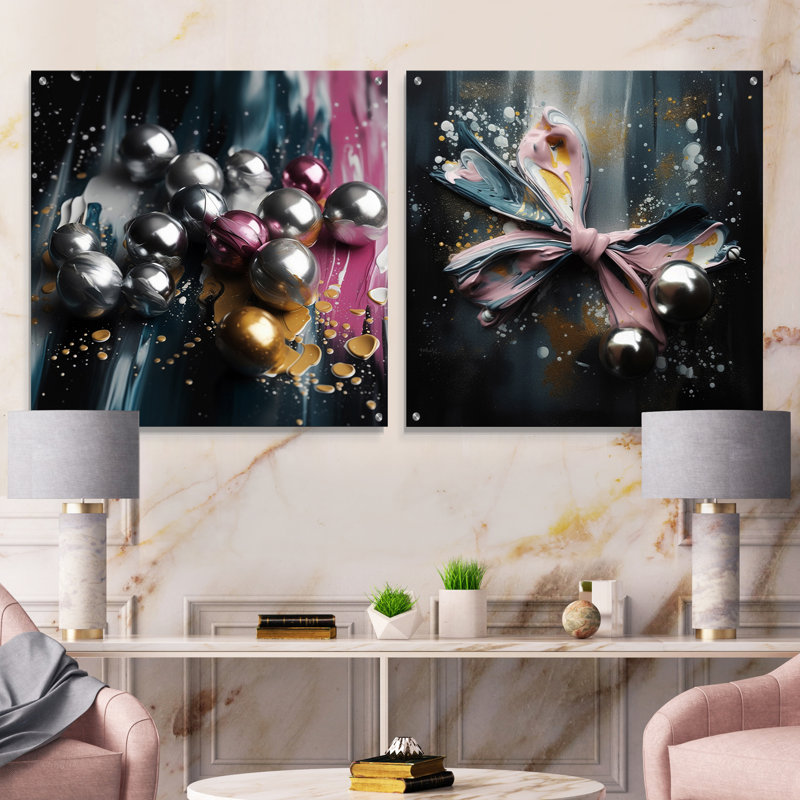 Glam rose et argent formes I, H 36 po x l 73 po