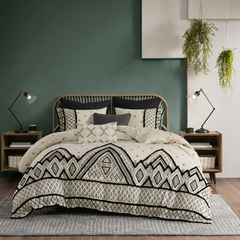 Housse de couette en coton et lin multicolore avec fermeture à boutons