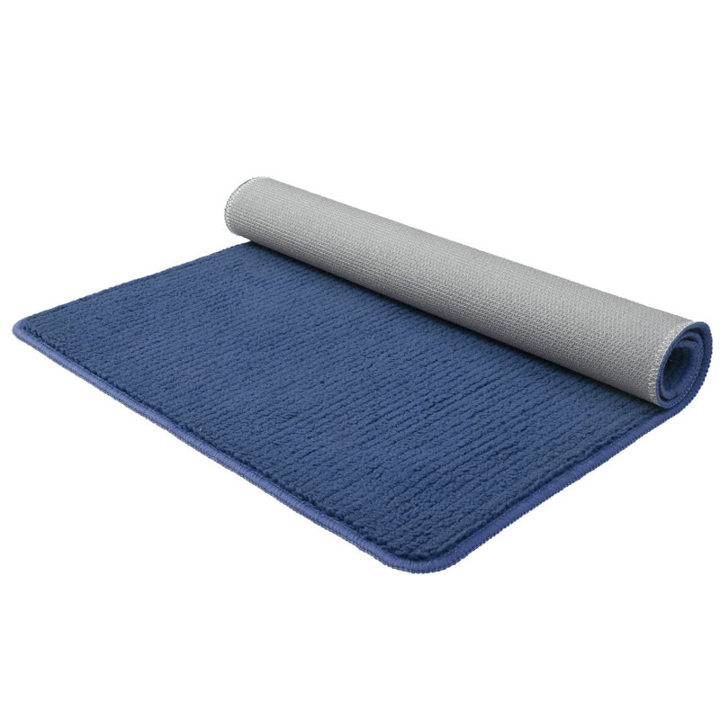 Dawon Solid Color Polyester Non-Skid Kitchen Mat, Rectangle 4'11" x 1'5", Blue