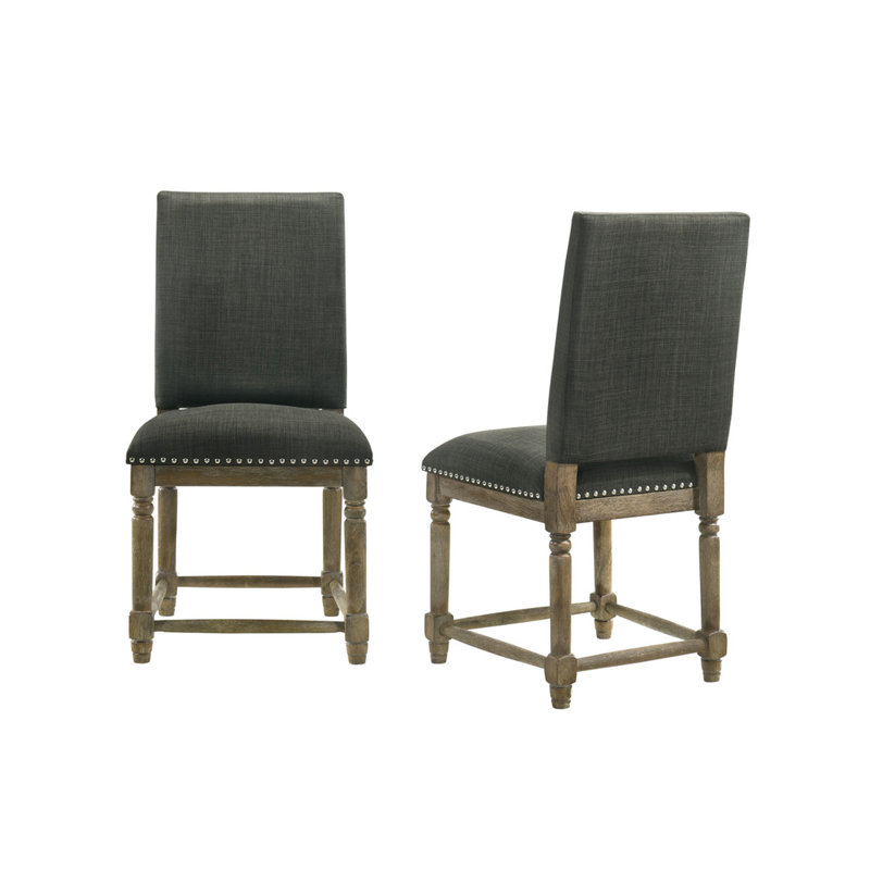 Ensemble de 2 chaises de salle à manger en tissu gris 19 "avec garniture cloutée Ettore