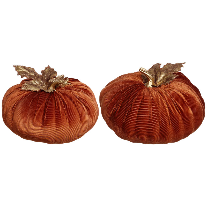 Velvet Pumpkin Decorative Accent, Orange