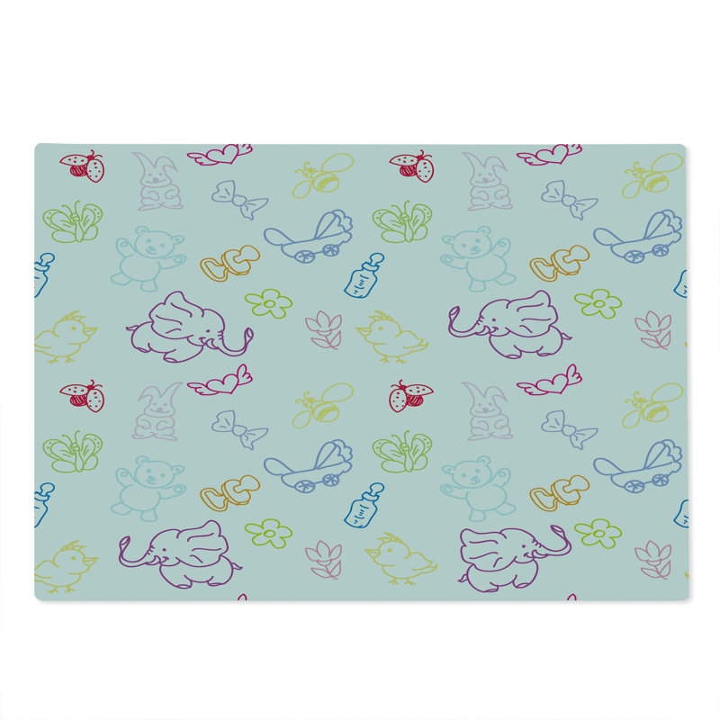 Ambesonne Cartoon Cutting Board Large Size Elephants Bears Multicolor