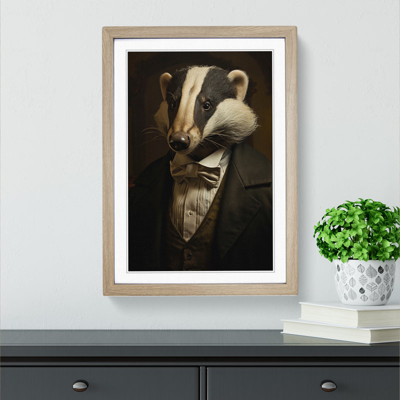 Badger Conceptual - Single Picture Frame Print on Wood, Oak, 64cm H x 46cm W x 2cm D
