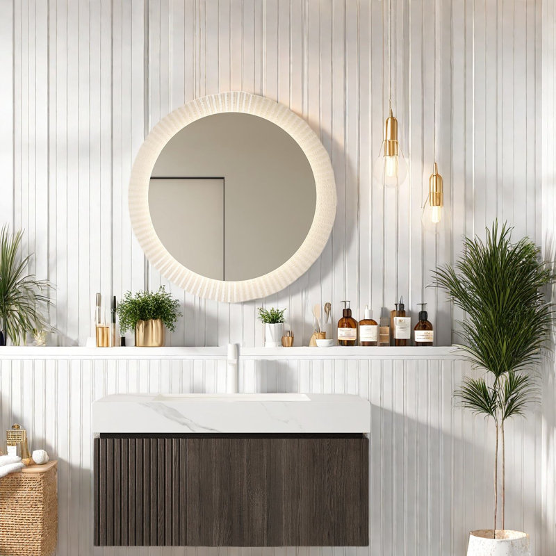 Meuble-lavabo flottant moderne avec lavabo, blanc de Carrare et design espresso