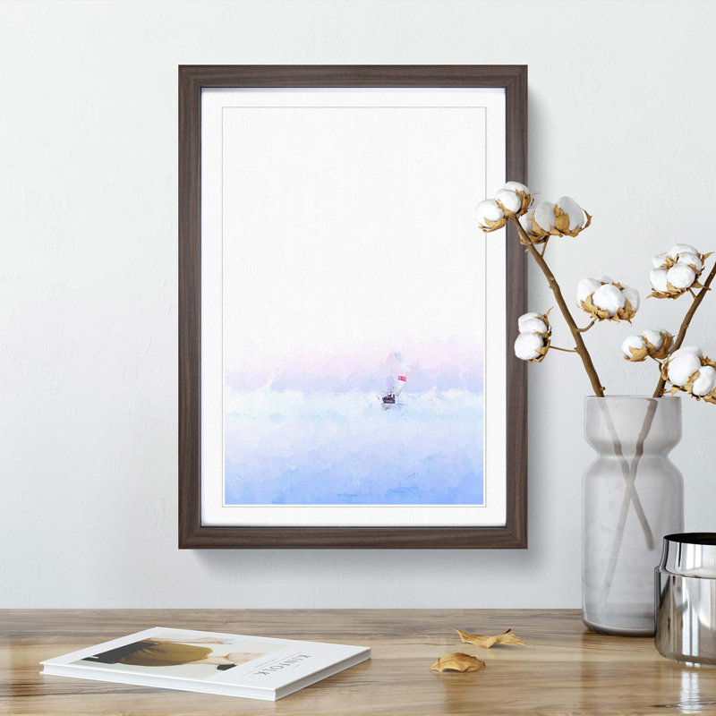 Sailboat upon the Ocean in Abstract - Picture Frame Graphic Art Print, Walnut, 50cm H x 35cm W x 2cm D