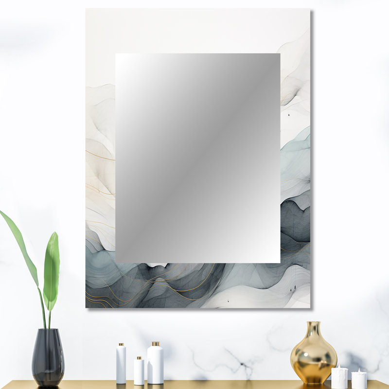 Blue Grey Line Art Conceptual Abstract II - Line Art Mirror, Blue Unique Wall Mirror, Printed Metal Art, 40" x 30"