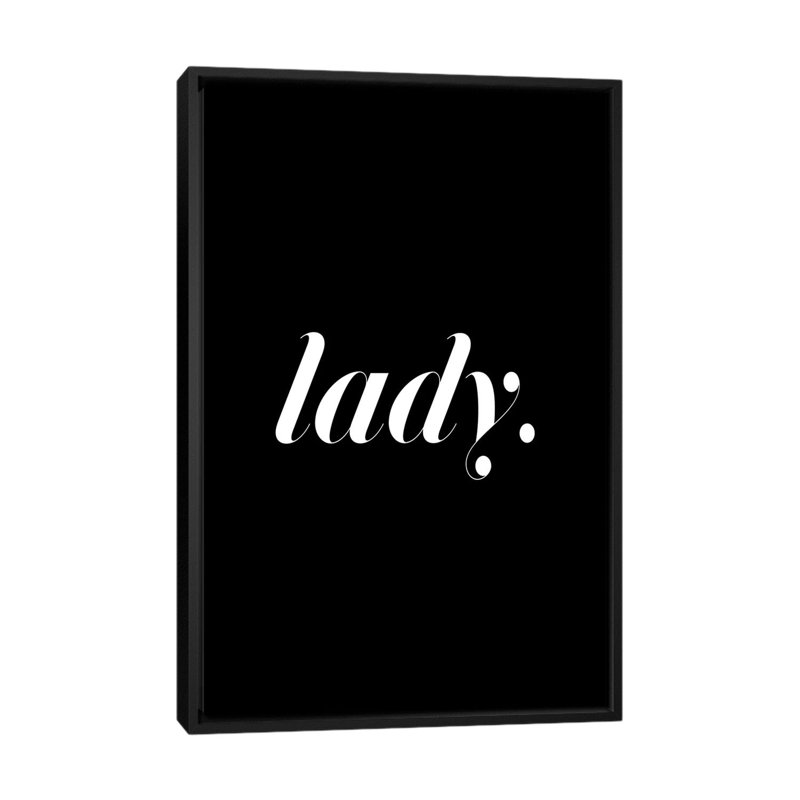 « lady black », art textuel sur toile, H 26 po x l 18 po x P 1,5 po, Toile avec cadre noir, Pas de tapis