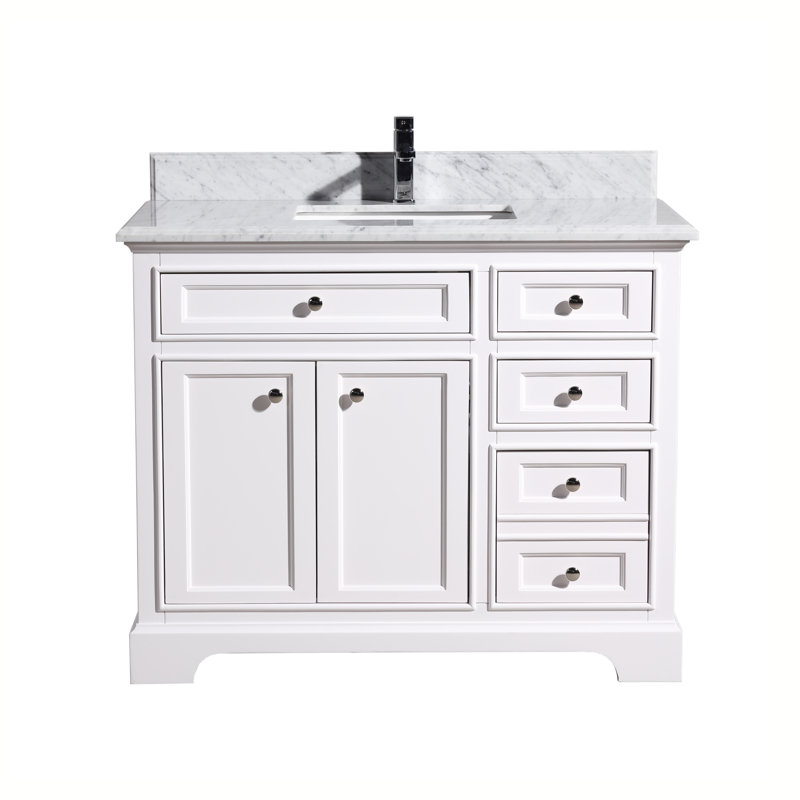 Randhan 42 po L x 22 po P 2 portes et 4 tiroirs Meuble-lavabo avec évier simple et Comptoir en Marbre de Carrare