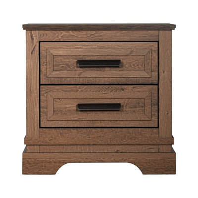 Table de chevet Covy, 2 tiroirs avec poignées de barre, pieds de support, brun naturel