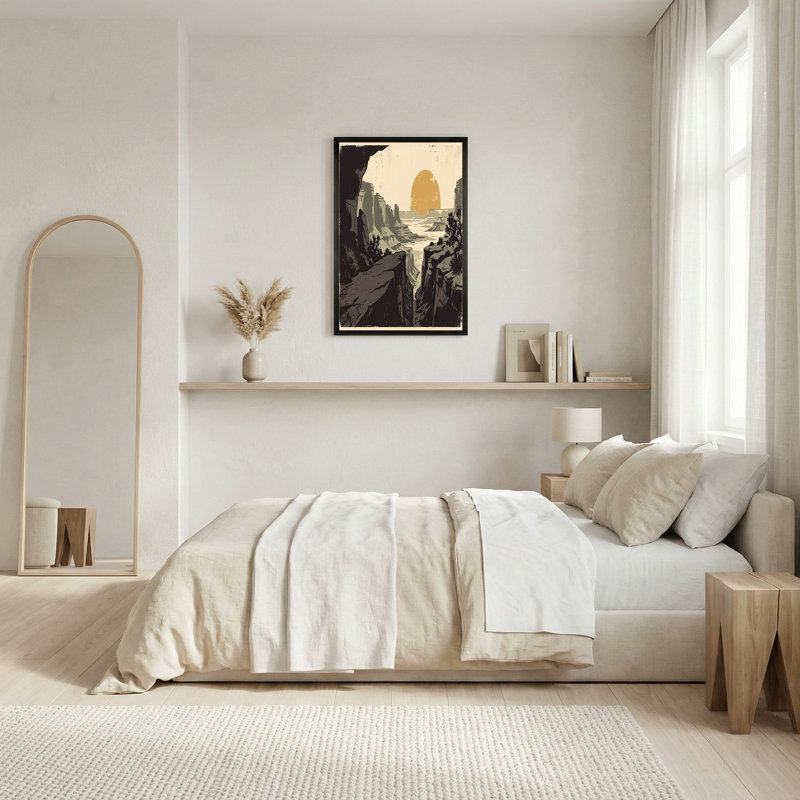 Art mural rétro sur toile avec grand soleil orange, H 16 po x l 24 po