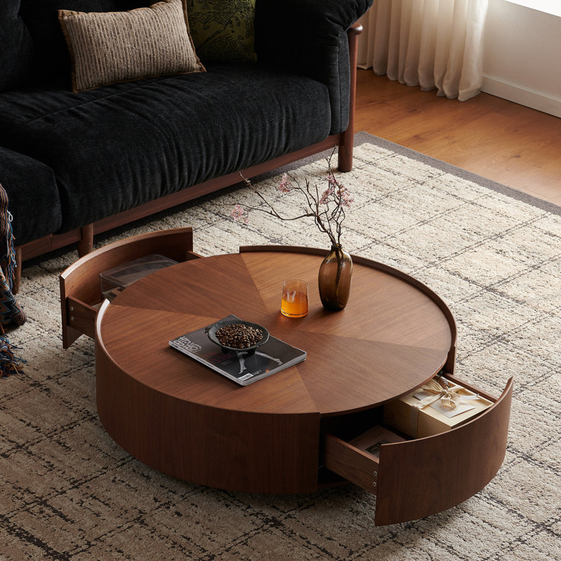 Tables basses de 35,4 pouces, conception circulaire en noyer, H 11,81 po x L 35,43 po x l 35,43 po