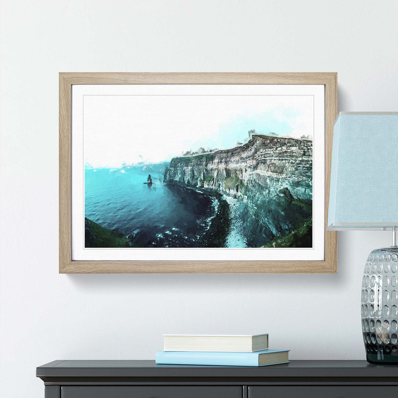 Cliffs of Moher in County Clare in Abstract - Picture Frame Graphic Art Print, 27cm H x 36cm W x 2cm D, Oak Framed
