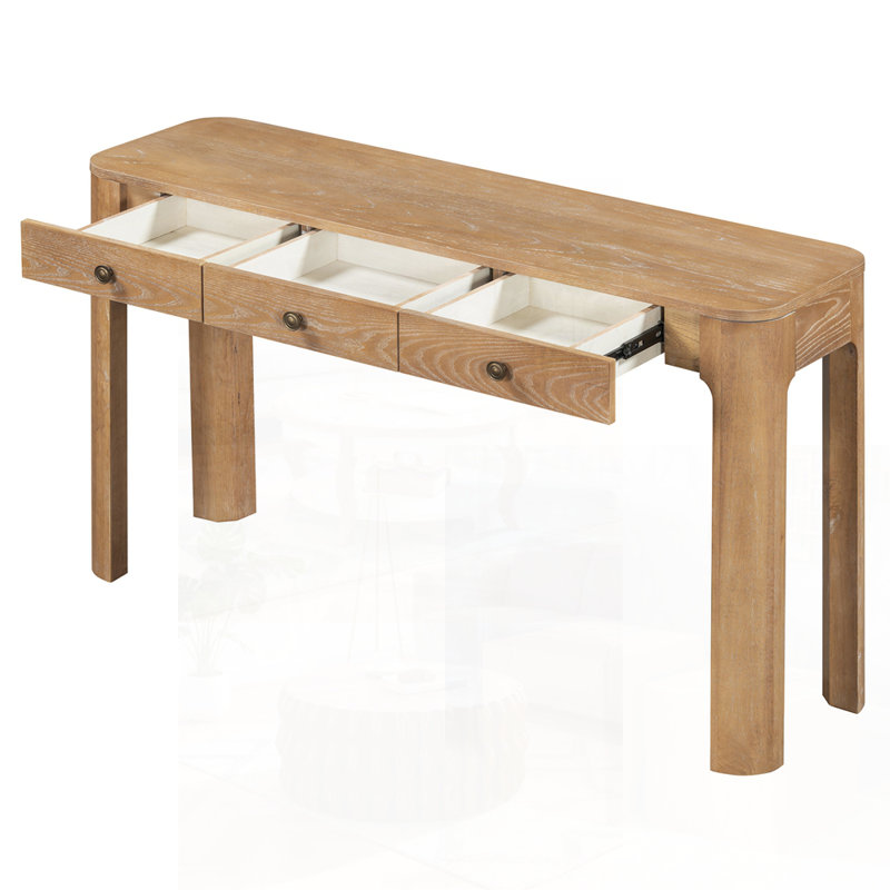 Console rustique avec coins arrondis pour la sécurité, table d'entrée avec 3 tiroirs dissimulés, table de canapé robuste avec des pieds épais pour le couloir et le salon