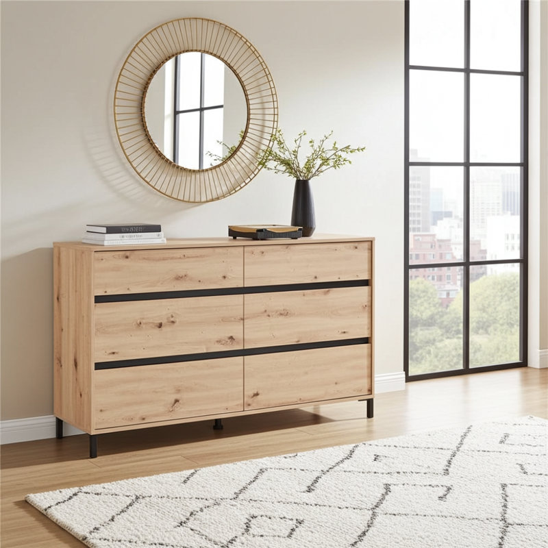 157cm W 6 - Drawer Chest of Drawers, Tan