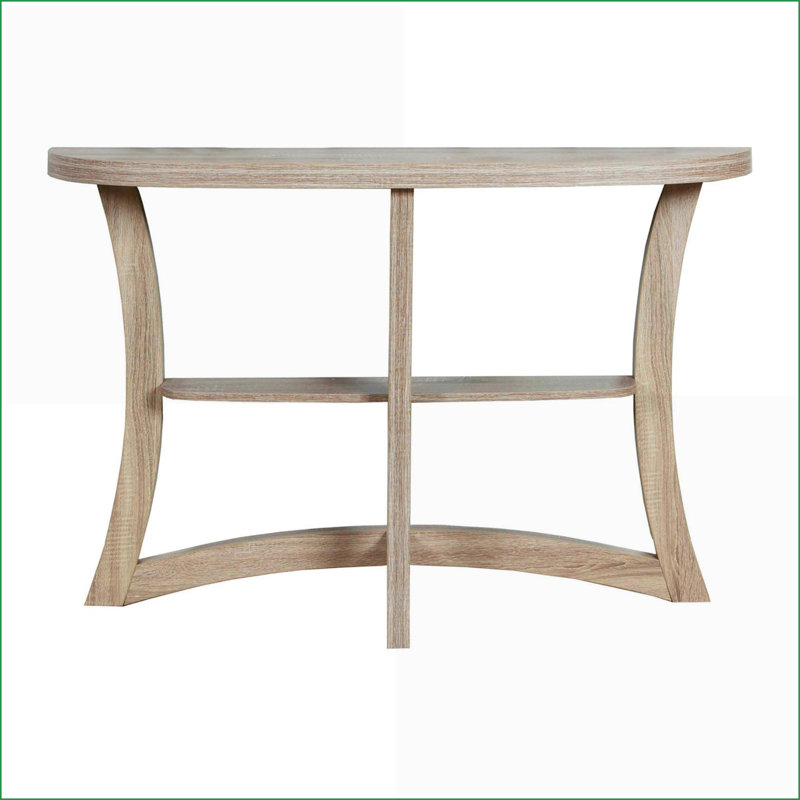 Table basse contemporaine demi-lune en stratifié brun, conception à 2 niveaux peu encombrante pour le salon, base courbée robuste