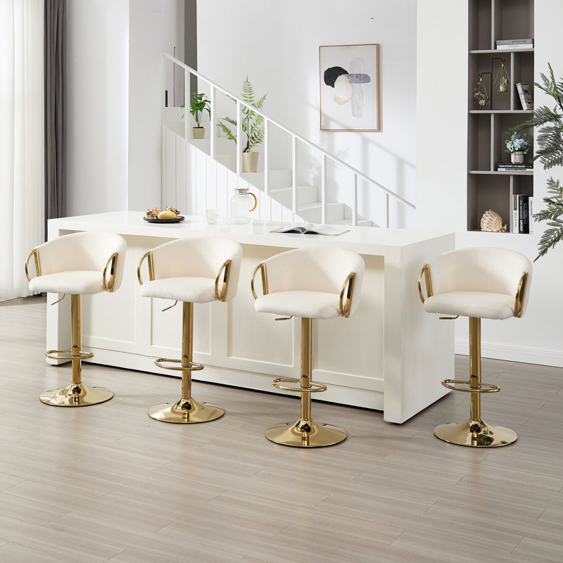 Tabouret tournant à hauteur réglable avec structure en métal (ensemble de 4), Crème, 4