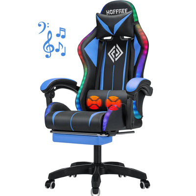 Hoffree LED Ergonomic Gaming Chair with Bluetooth Speakers and Vibration Lumbar Pillow
