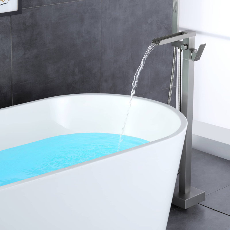 Robinet de baignoire fixé au sol, Nickel brossé