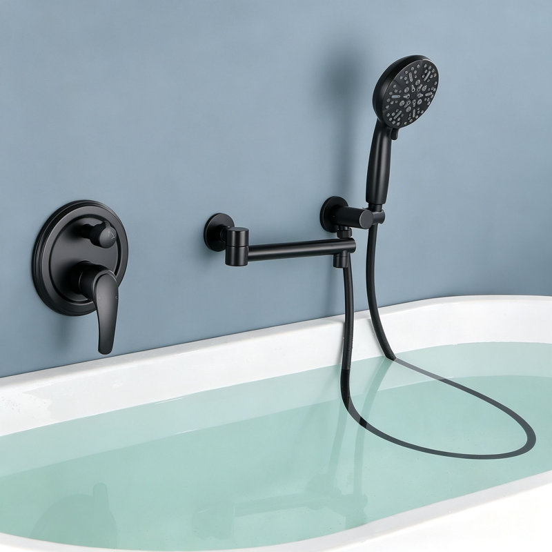 Robinet de baignoire mural avec pomme de douche à main Topcraft, Matte Black