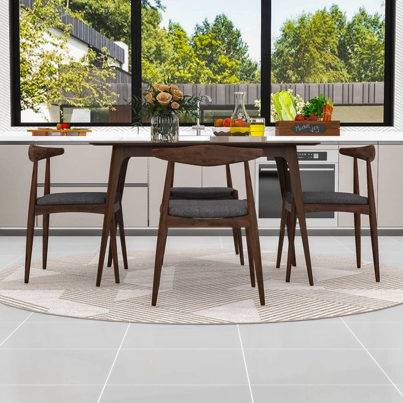 Ensemble repas 5 pièces avec table en bois et 4 chaises rembourrées Retro, Gris anthracite
