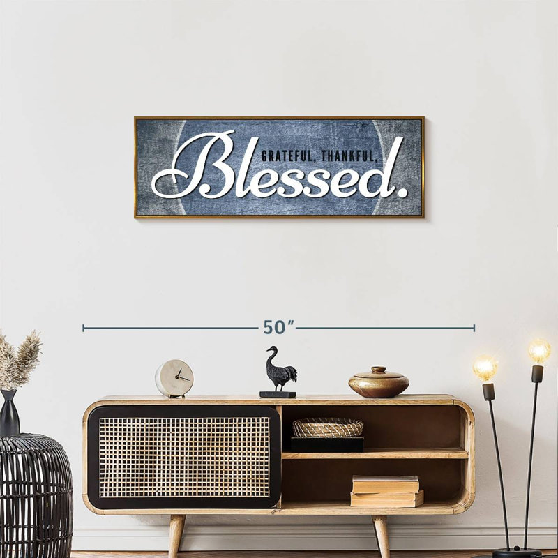 Bienheureux, typographie inspirante, Floating Frame Gold, 37" X 13"