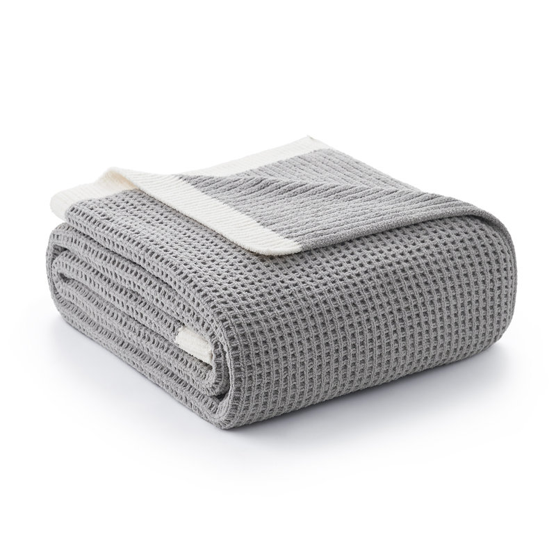 Jeté réversible en tricot de chenille tissé gaufré doux pour canapé, lit et salon, L 50 po x L 60 po, Grey