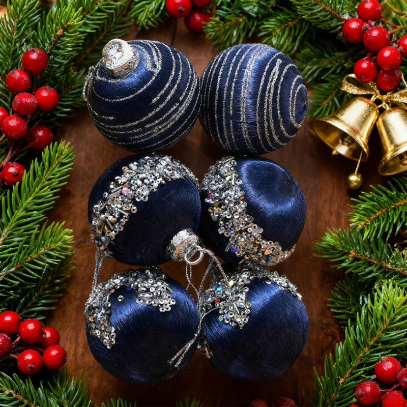 6 Pcs Satin Christmas Balls, Silk Christmas Tree Hanging Ornaments, Luxury Home Decorations For Xmas Tree Wreath Garland Holiday Wedding Party Decoration, 6Cm