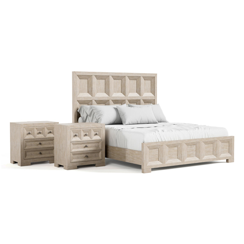 Ensemble de chambre à coucher 6 pièces Schell, Beige, King, 6 Pieces:Bed,2Nightstands,Dresser,Chest, Mirror
