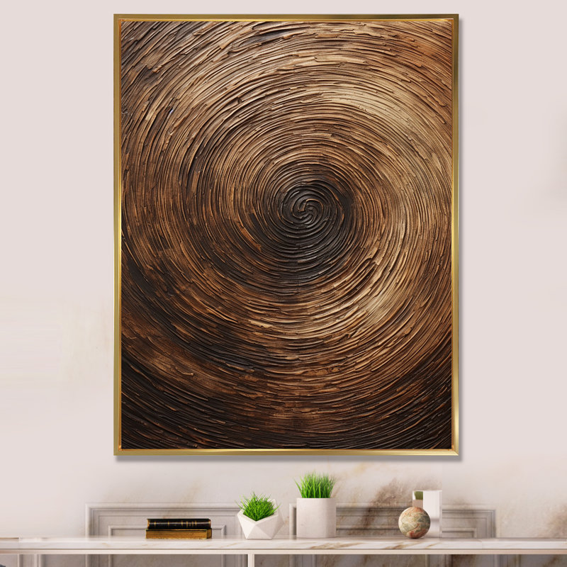 Impression sur toile «Brown Calm Current Spiral I - Abstract Spirals», H 20 po x l 12 po x P 1 po, Cadre flottant doré