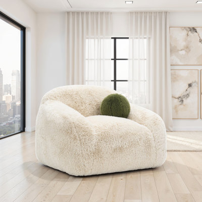 Chaise pivotante à 360 degrés en fausse fourrure douce et luxueuse avec coussins, coussin inclus, l 43,3 po x P 38,8 po, H 31,5 po