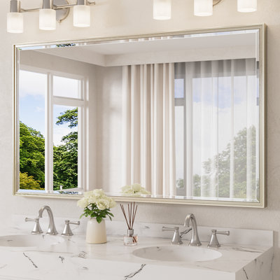 Miroir de salle de bain rectangulaire biseauté avec cadre en aluminium 