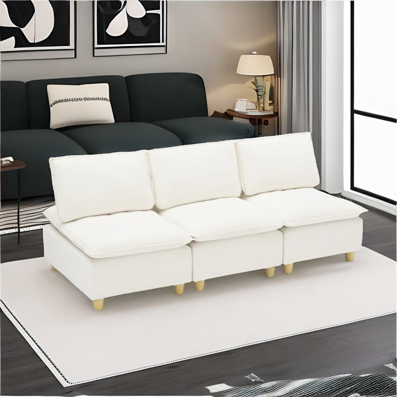 88" Three-seater Flannel Sofa, Beige