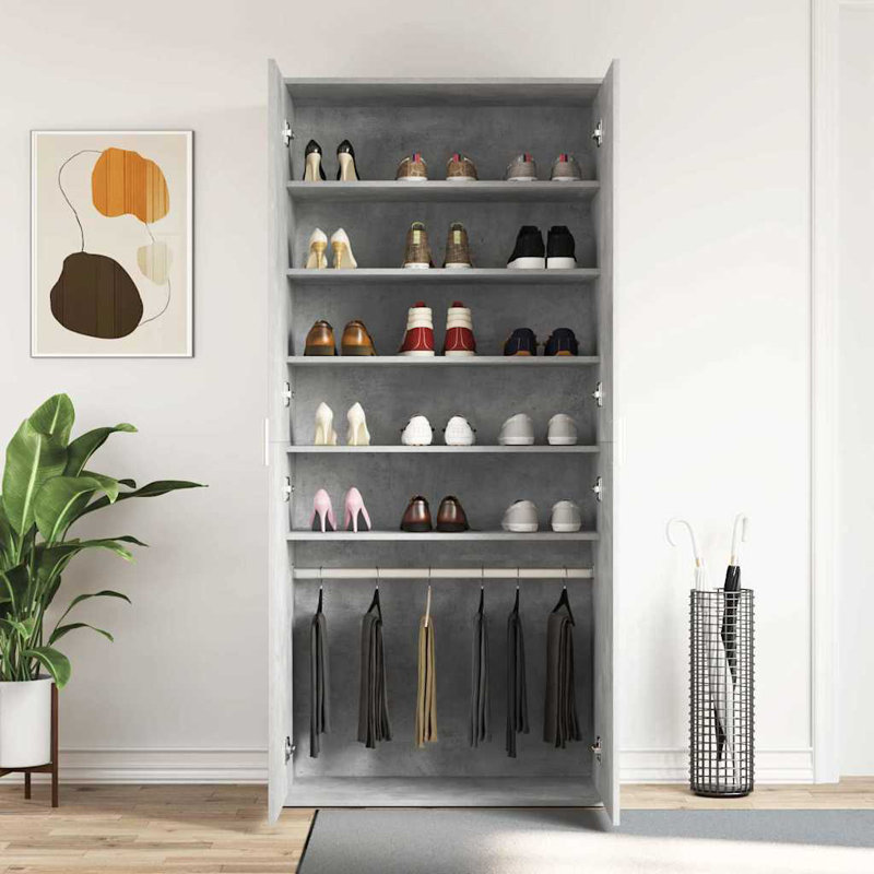 Shoe Cabinet With Door 80 X 39 X 180 Cm Engineered Wood, Light Grey
